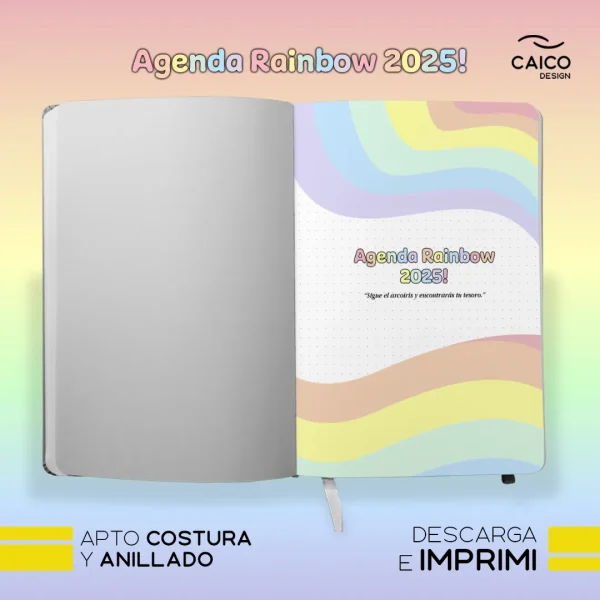 Agenda Rainbow 2025 para imprimir + Tapas + Stickers - Imagen 2