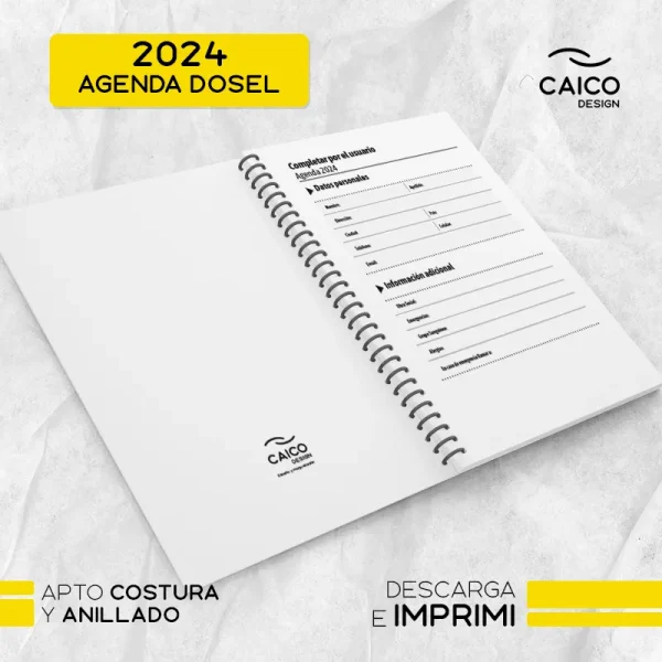 Agenda Dosel 2024 - Dos días por hoja con horarios - Imagen 3