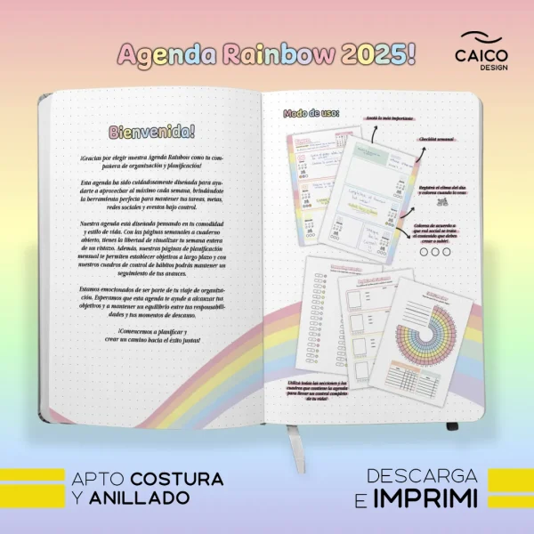 Agenda Rainbow 2025 para imprimir + Tapas + Stickers - Imagen 4