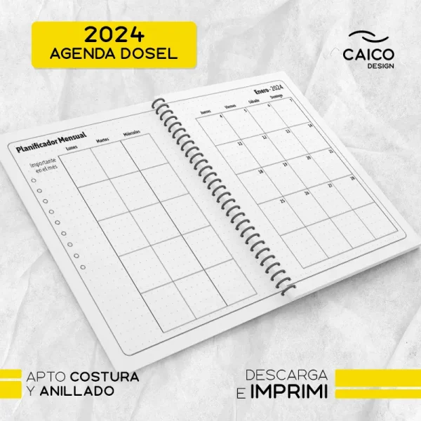 Agenda Dosel 2024 - Dos días por hoja con horarios - Imagen 5