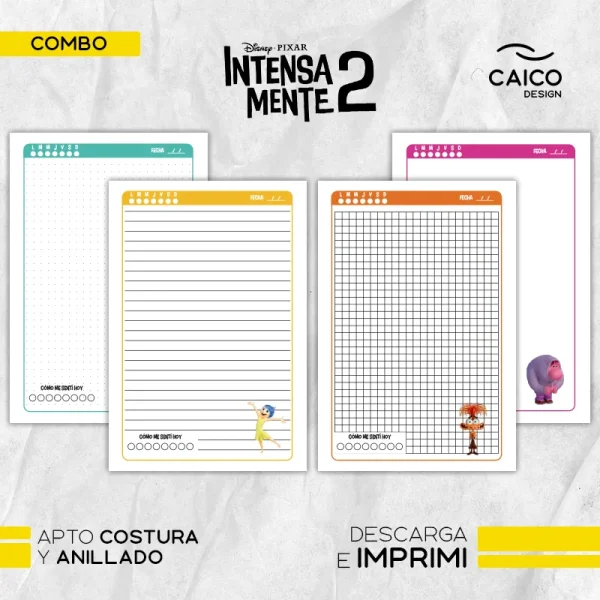Intensamente 2 - Pack Cuaderno rayado, bullet, cuadriculado y liso para imprimir