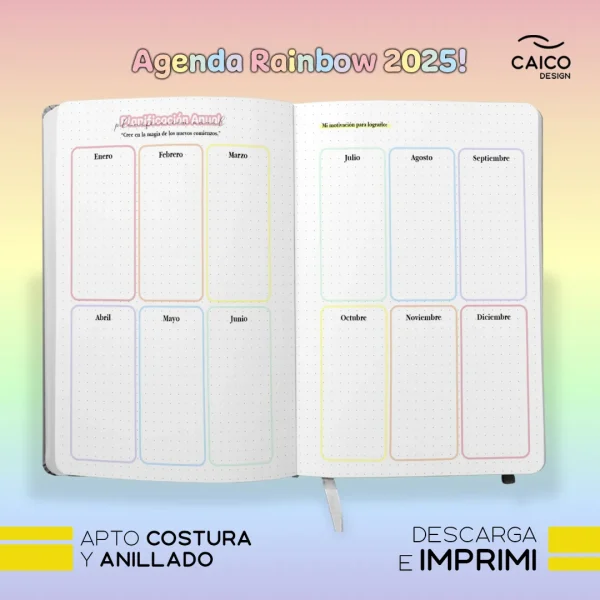 Agenda Rainbow 2025 para imprimir + Tapas + Stickers - Imagen 6