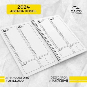Agenda Dosel 2024 - Dos días por hoja con horarios