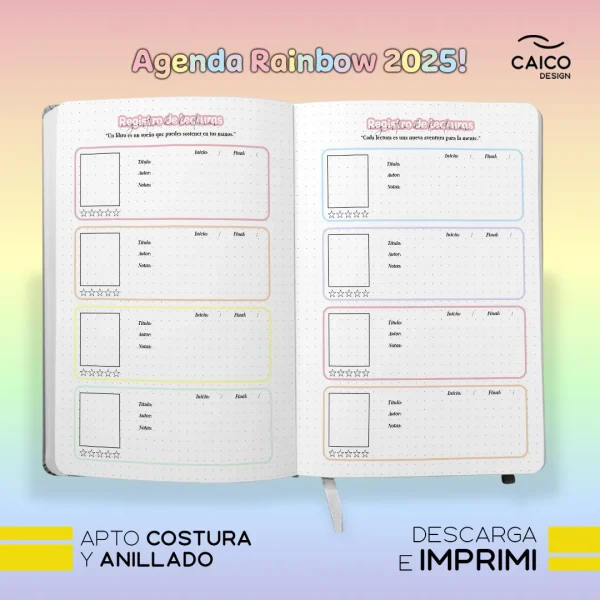 Agenda Rainbow 2025 para imprimir + Tapas + Stickers - Imagen 7