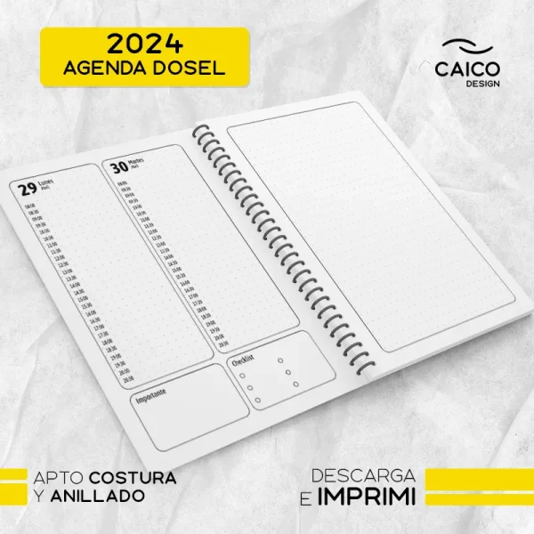 Agenda Dosel 2024 - Dos días por hoja con horarios - Imagen 7
