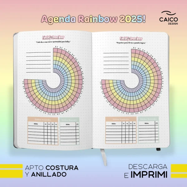 Agenda Rainbow 2025 para imprimir + Tapas + Stickers - Imagen 8