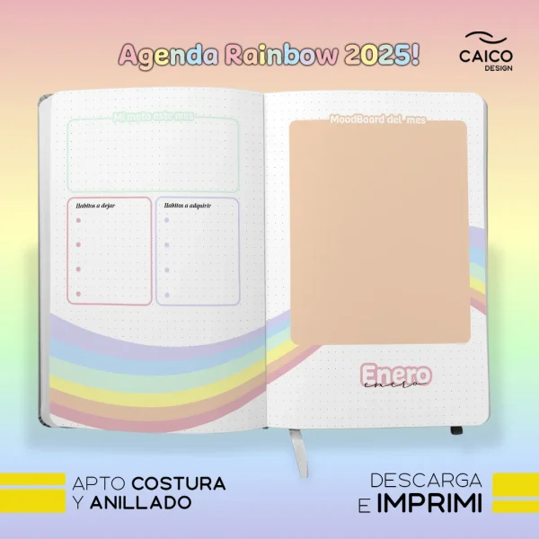 Agenda Rainbow 2025 para imprimir + Tapas + Stickers - Imagen 9
