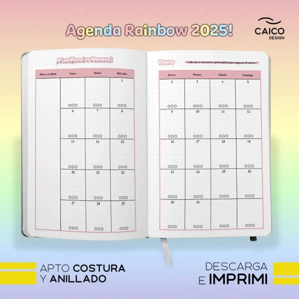Agenda Rainbow 2025 para imprimir + Tapas + Stickers - Imagen 10