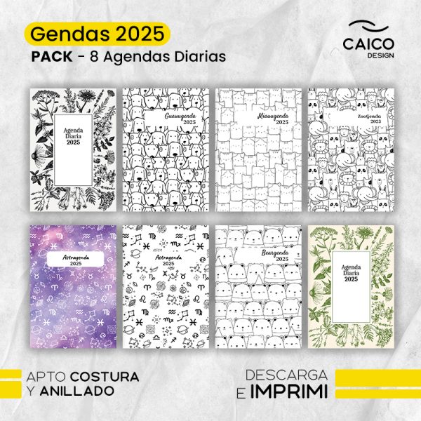 PACK GENDAS - 8 AGENDAS DIARIAS 2025 PARA IMPRIMIR