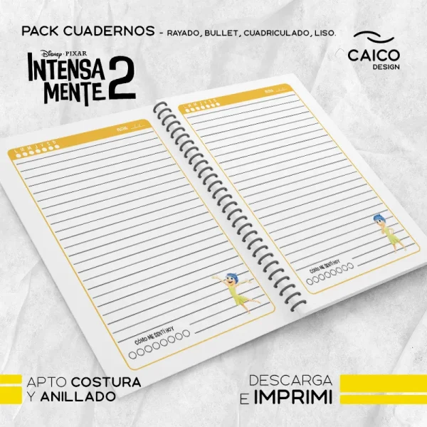 Intensamente 2 - Pack Cuaderno rayado, bullet, cuadriculado y liso para imprimir - Imagen 7