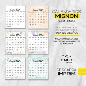 Calendario Mignon pack x 6 para imprimir