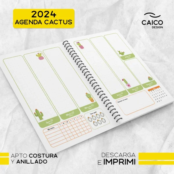 Agenda Cactus 2024 para imprimir