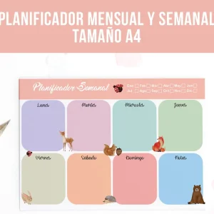 Planificador mensual y semanal "Animales"