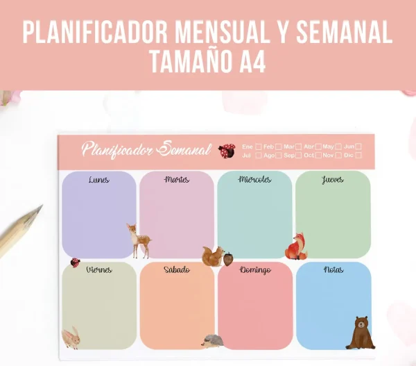 Planificador mensual y semanal "Animales"